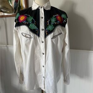 90s Black and White Embroidered Western Rodeo Shirt